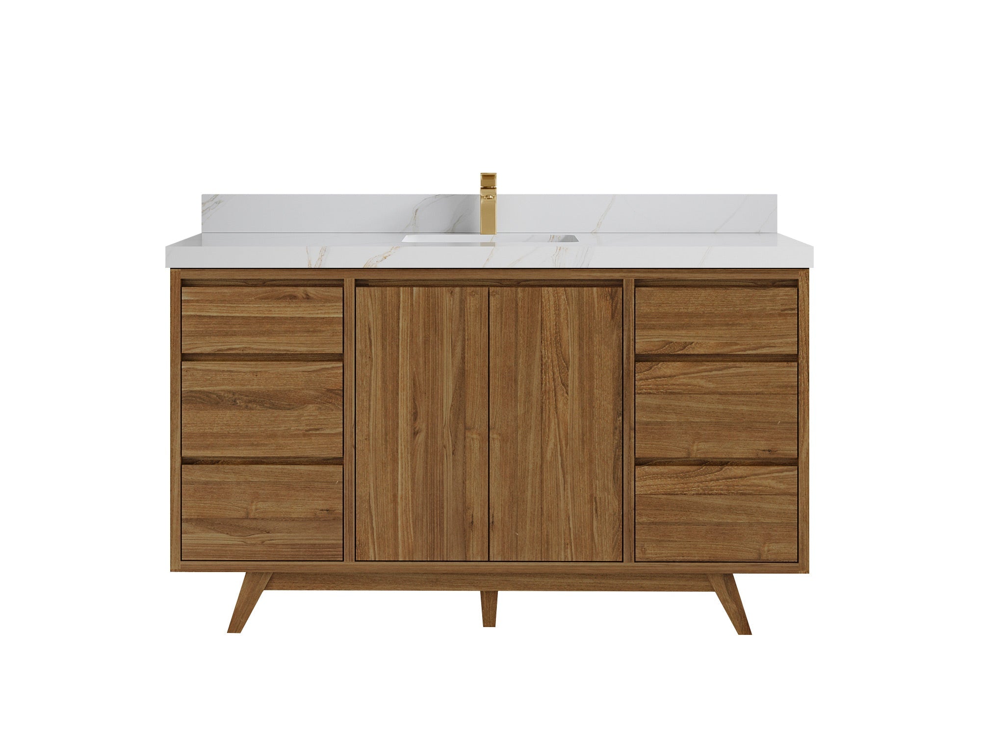 Madison Teak 60 in. W x 22 in. D Single Sink Bathroom Vanity in Dark Natural with 2 in Calacatta Sienna Quartz Countertop