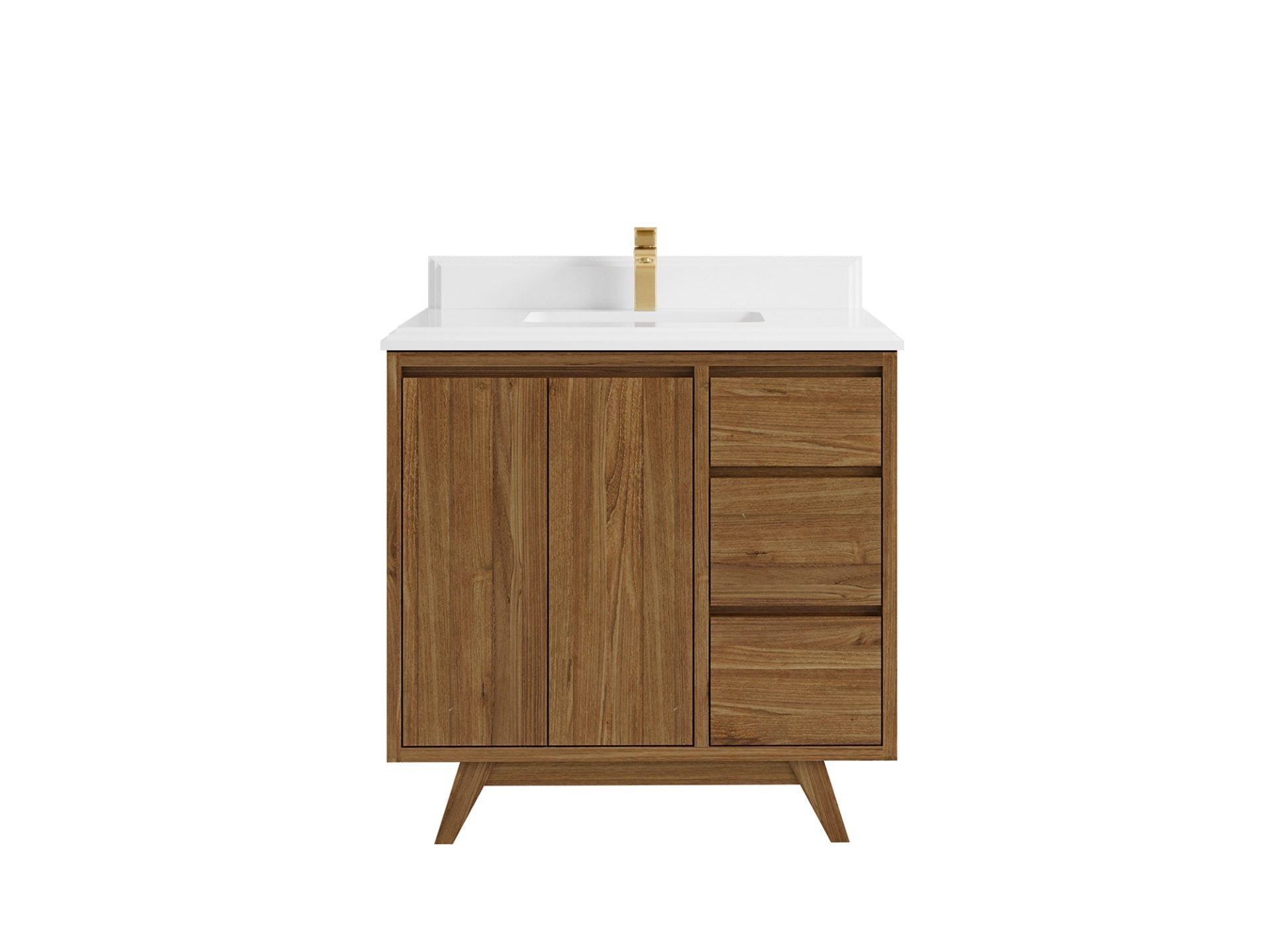 Madison Teak 36 in. W x 22 in. D Center Sink Bathroom Vanity in Dark Natural with 1.5 in White Quartz Countertop