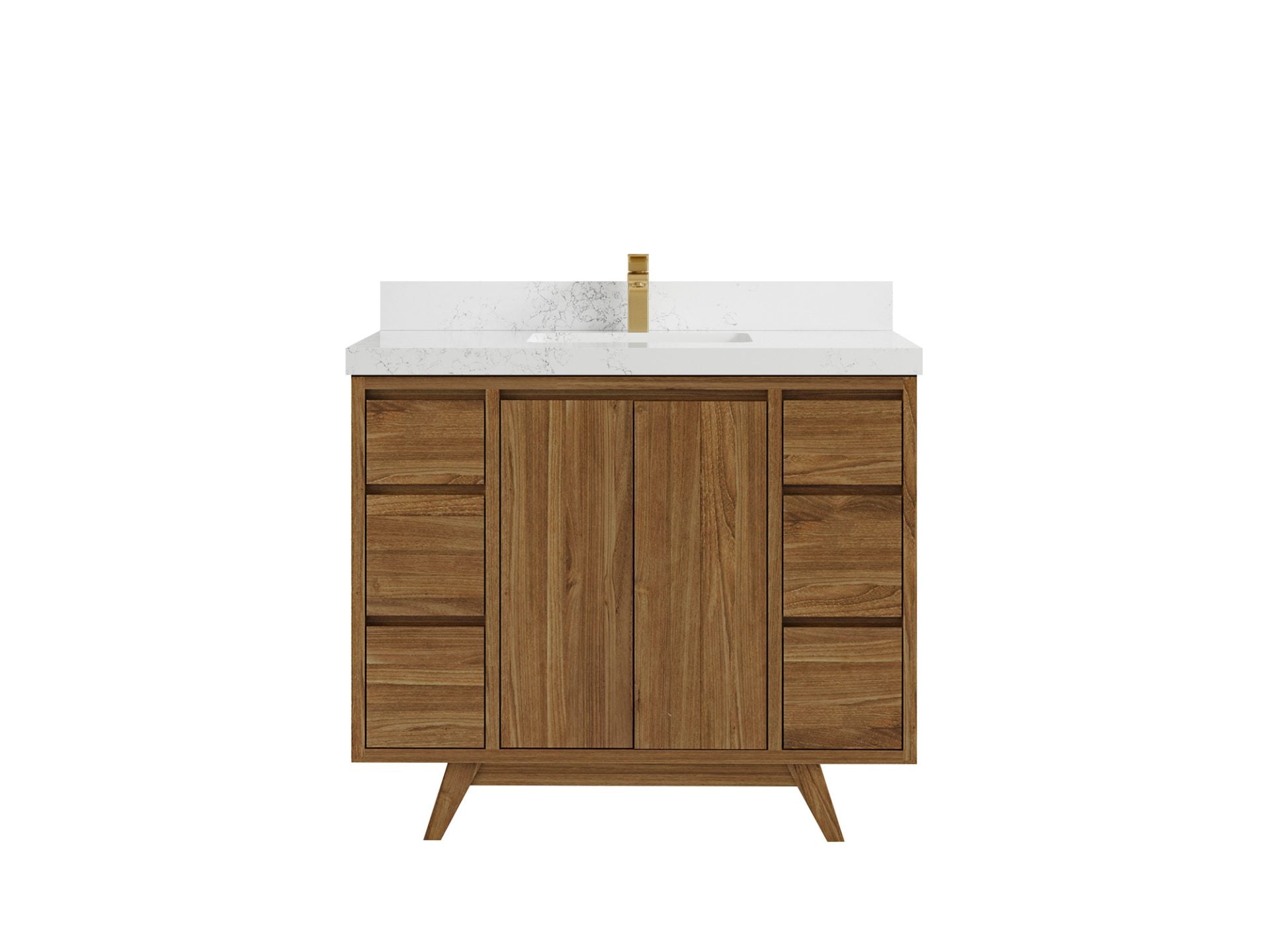 Madison Teak 42 in. W x 22 in. D Single Sink Bathroom Vanity in Dark Natural with 2 in Empira White Quartz Countertop