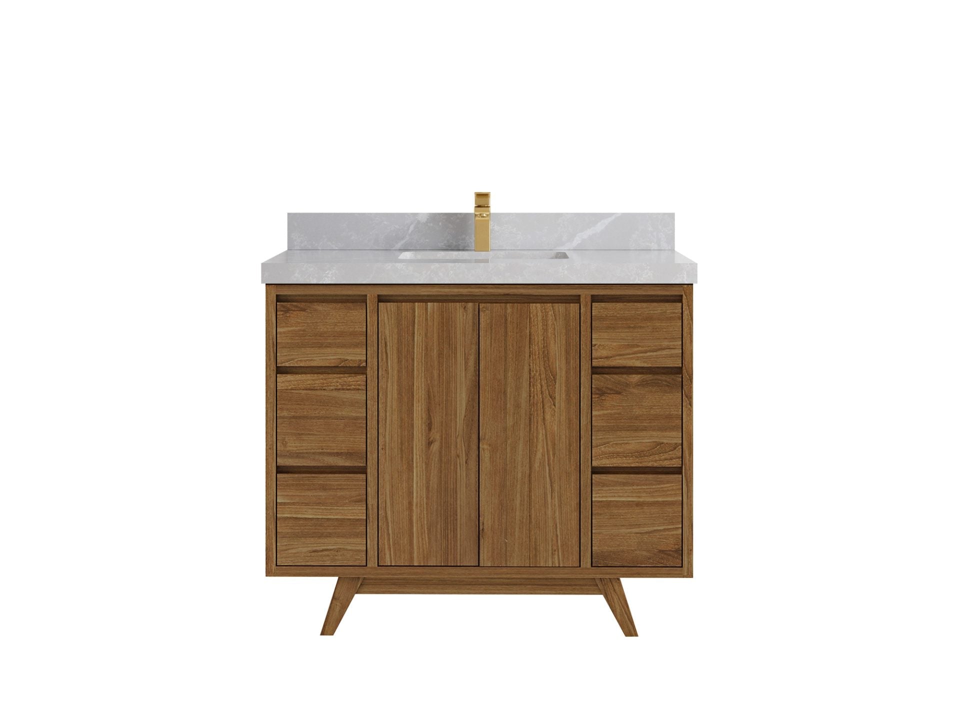 Madison Teak 42 in. W x 22 in. D Single Sink Bathroom Vanity in Dark Natural with 2 in Pearl Light Gray Quartz Countertop