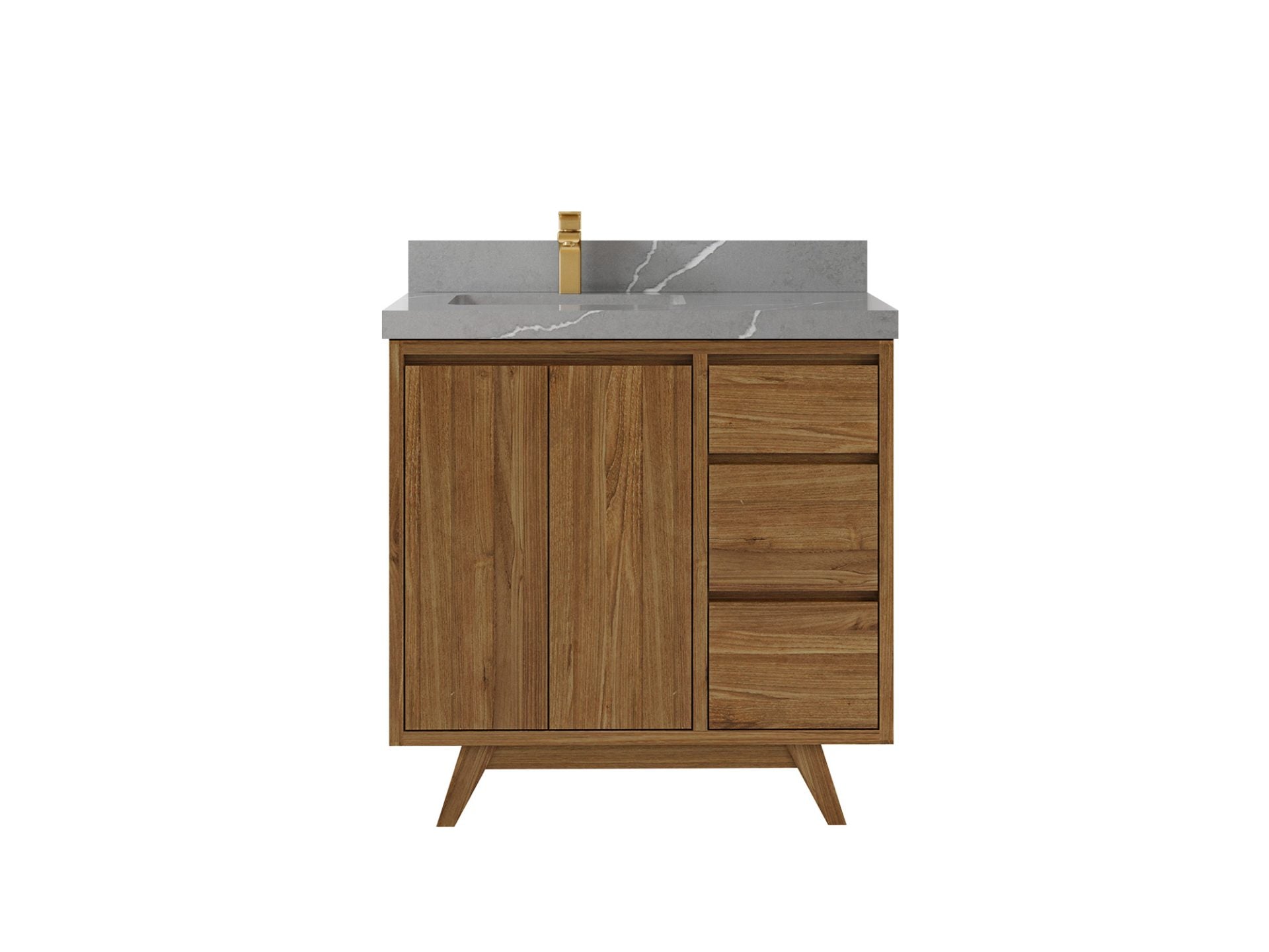 Madison Teak 36 in. W x 22 in. D Left Offset Sink Bathroom Vanity in Dark Natural with 2 in Piatra Gray Quartz Countertop
