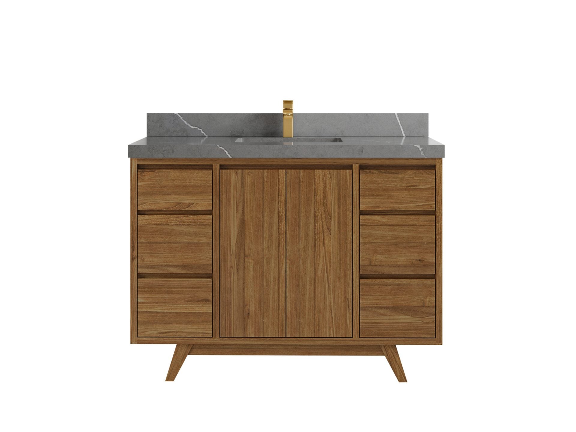 Madison Teak 48 in. W x 22 in. D Single Sink Bathroom Vanity in Dark Natural with 2 in Piatra Gray Quartz Countertop