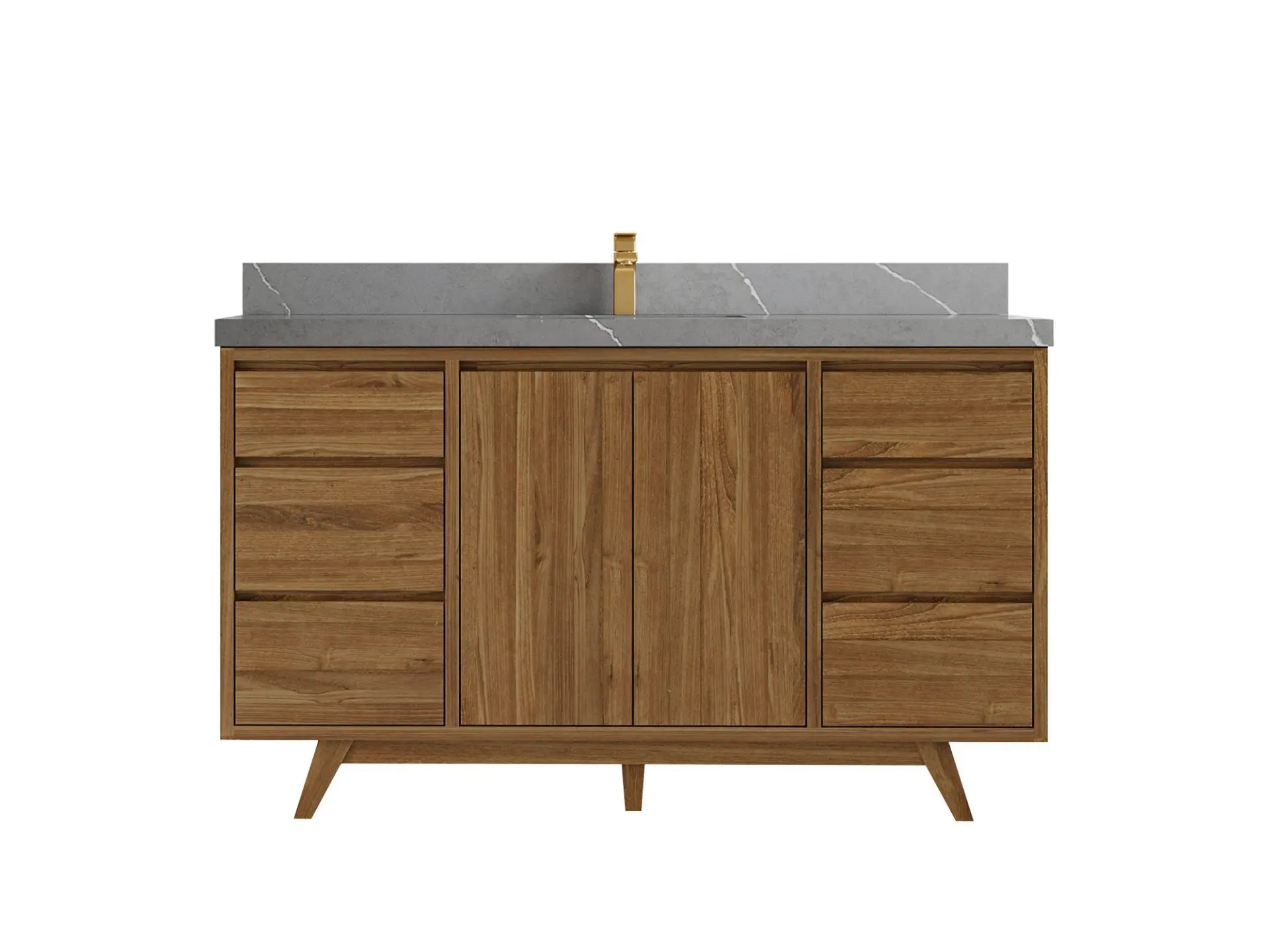Madison Teak 60 in. W x 22 in. D Single Sink Bathroom Vanity in Dark Natural with 2 in Piatra Gray Quartz Countertop