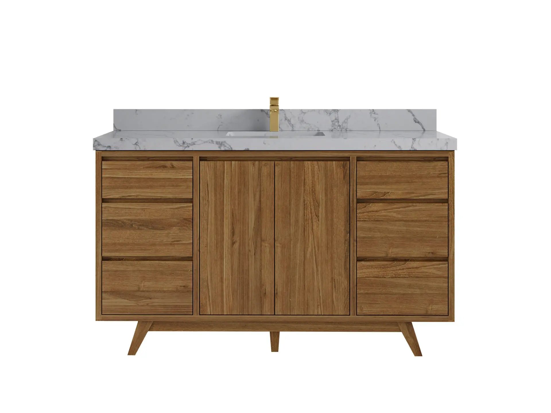 Madison Teak 60 in. W x 22 in. D Single Sink Bathroom Vanity in Dark Natural with 2 in Venatino Quartz Countertop