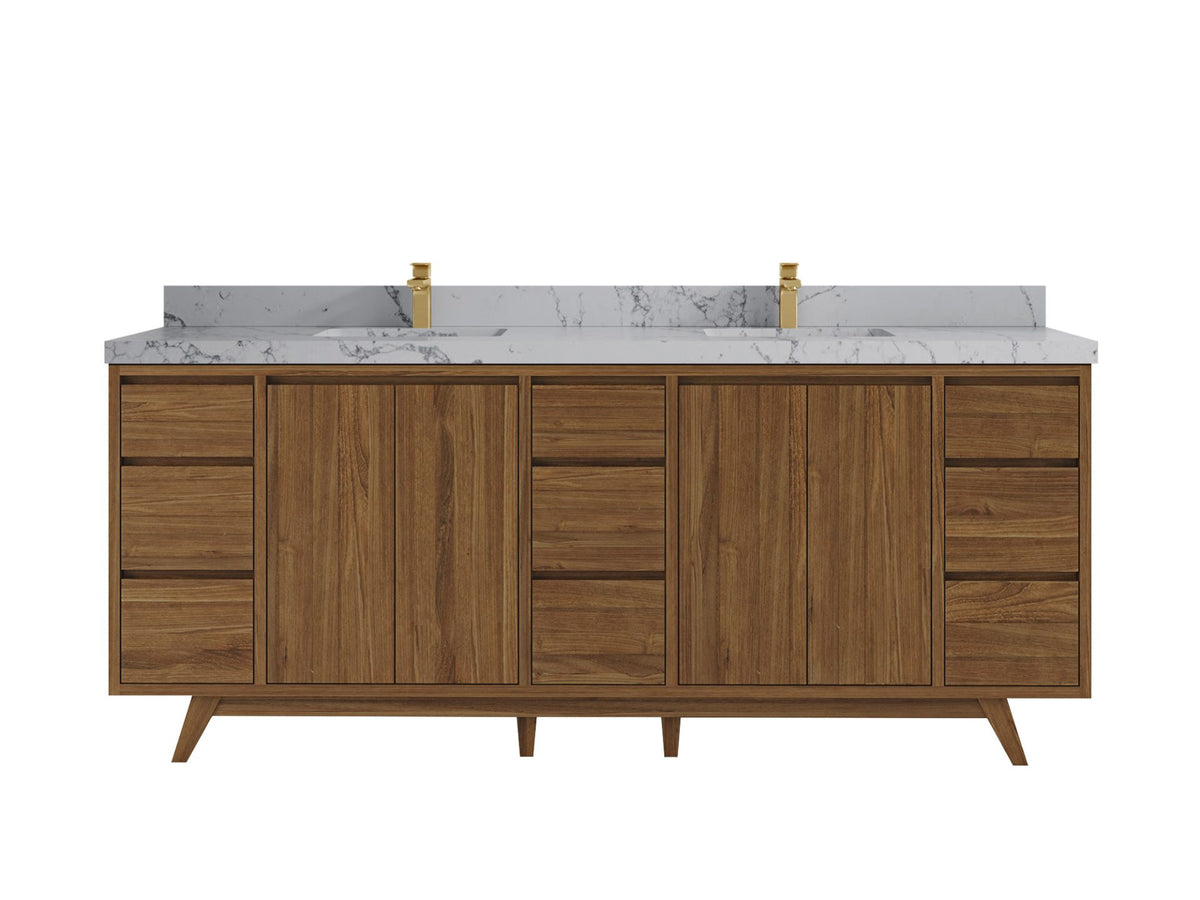 Madison Teak 84 in. W x 22 in. D Double Sink Bathroom Vanity in Dark Natural with 2 in Venatino Quartz Countertop
