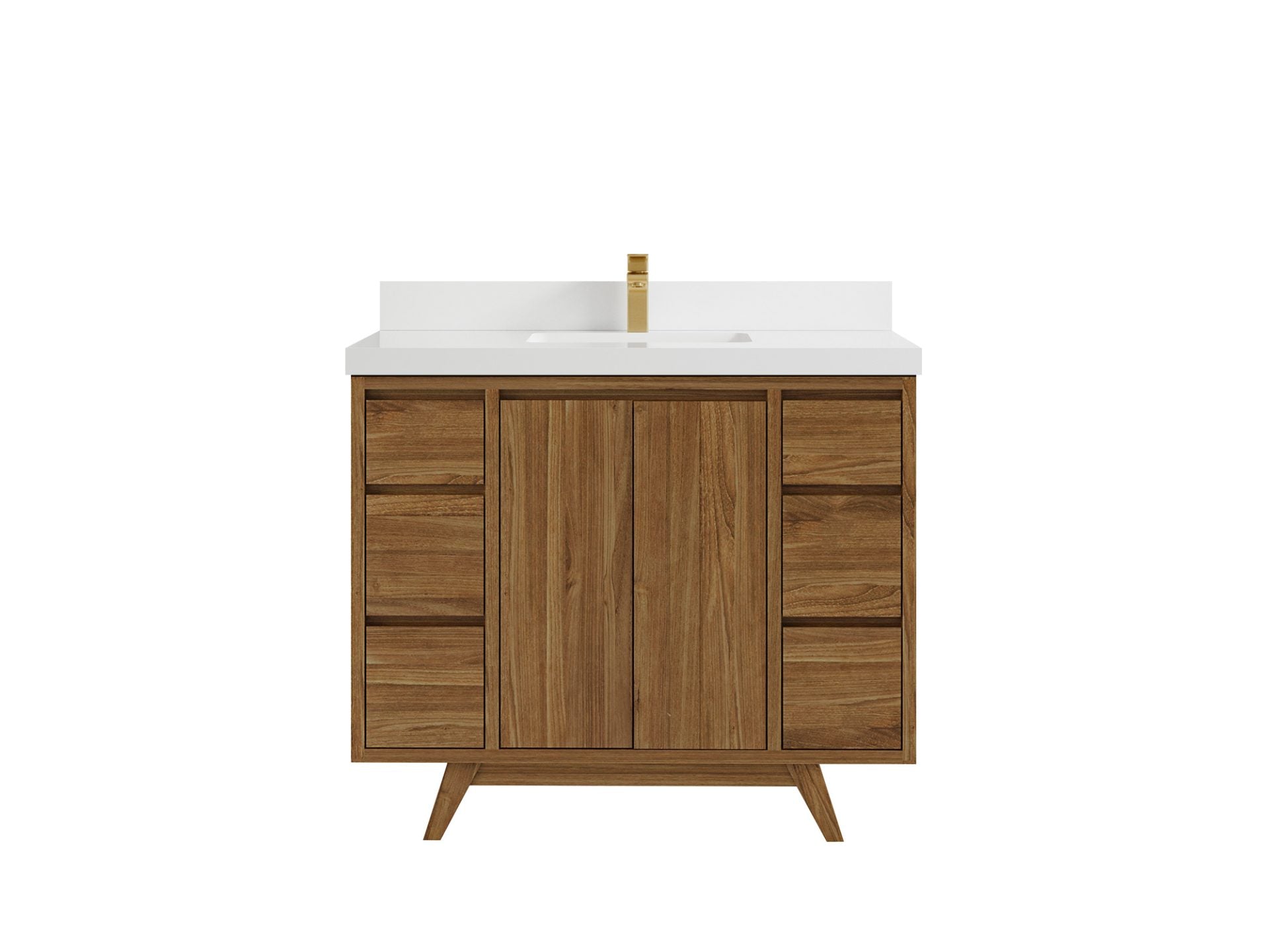 Madison Teak 42 in. W x 22 in. D Single Sink Bathroom Vanity in Dark Natural with 2 in White Quartz Countertop