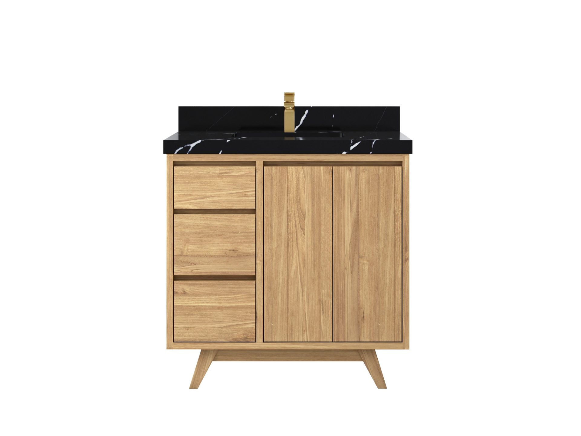 Madison Teak 36 in. W x 22 in. D Center Sink Bathroom Vanity in Light Natural with 2 in Calacatta Black Quartz Countertop