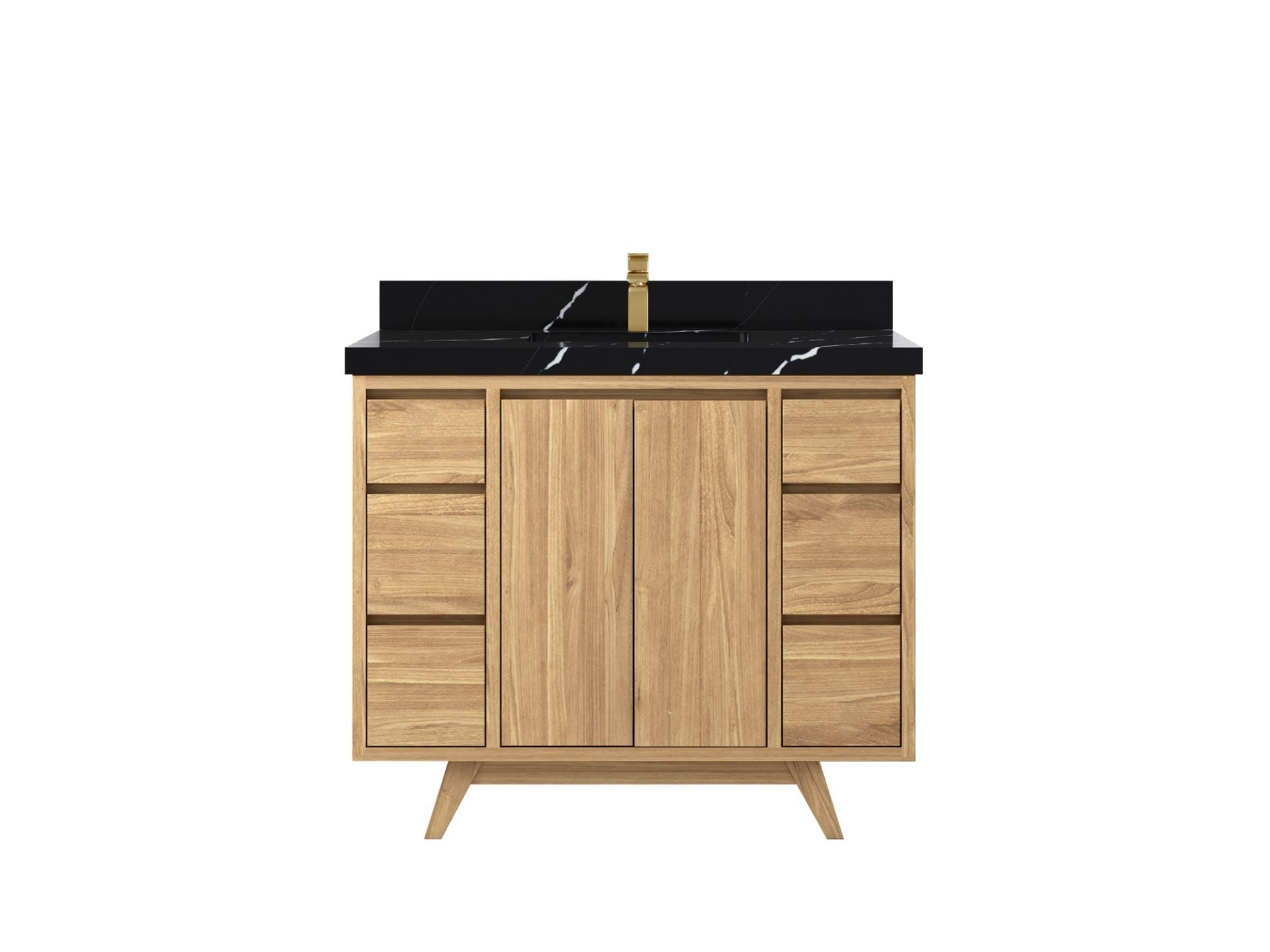 Madison Teak 42 in. W x 22 in. D Single Sink Bathroom Vanity in Light Natural with 2 in Calacatta Black Quartz Countertop