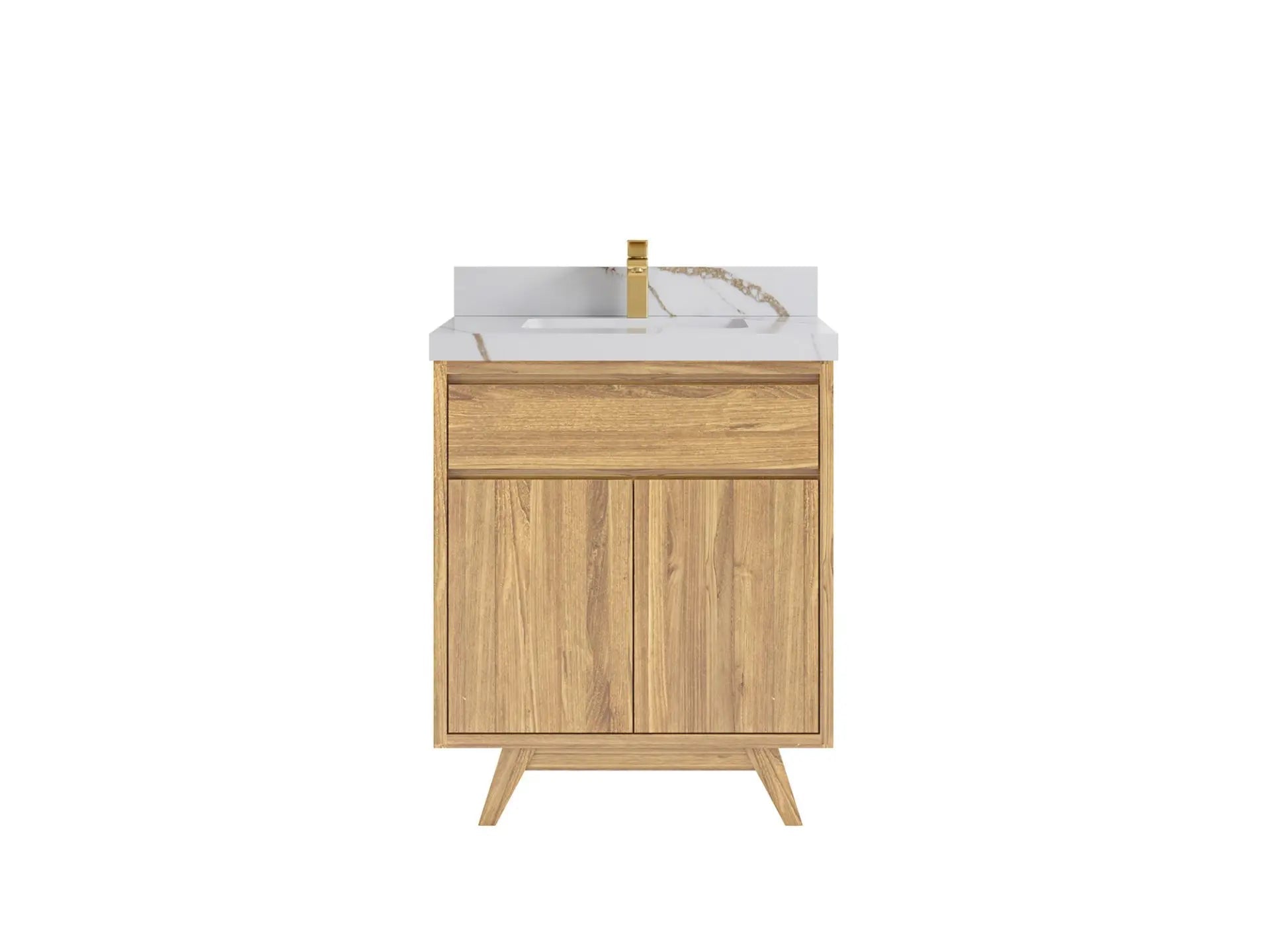 Madison Teak 30 in. W x 22 in. D Single Sink Bathroom Vanity in Light Natural with 2 in Calacatta Gold Quartz Countertop