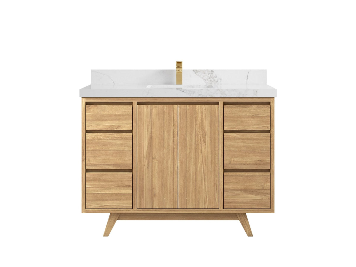 Madison Teak 48 in. W x 22 in. D Single Sink Bathroom Vanity in Light Natural with 2 in Calacatta Nuvo Quartz Countertop