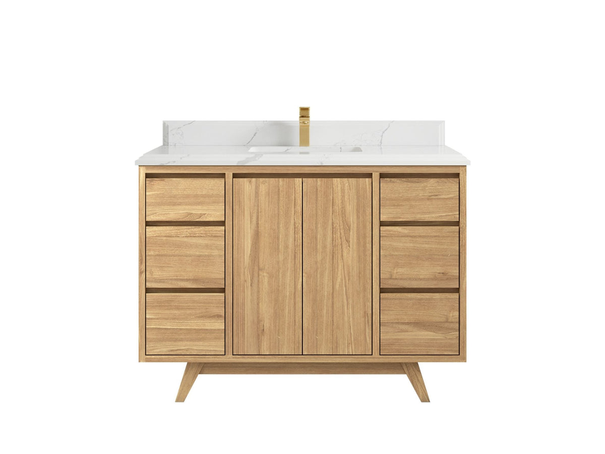 Madison Teak 48 in. W x 22 in. D Single Sink Bathroom Vanity in Light Natural with 1.5 in Calacatta Laza Quartz Countertop