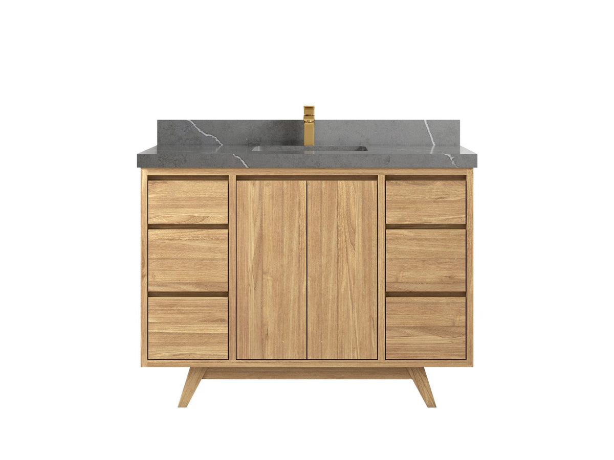 Madison Teak 48 in. W x 22 in. D Single Sink Bathroom Vanity in Light Natural with 2 in Piatra Gray Quartz Countertop