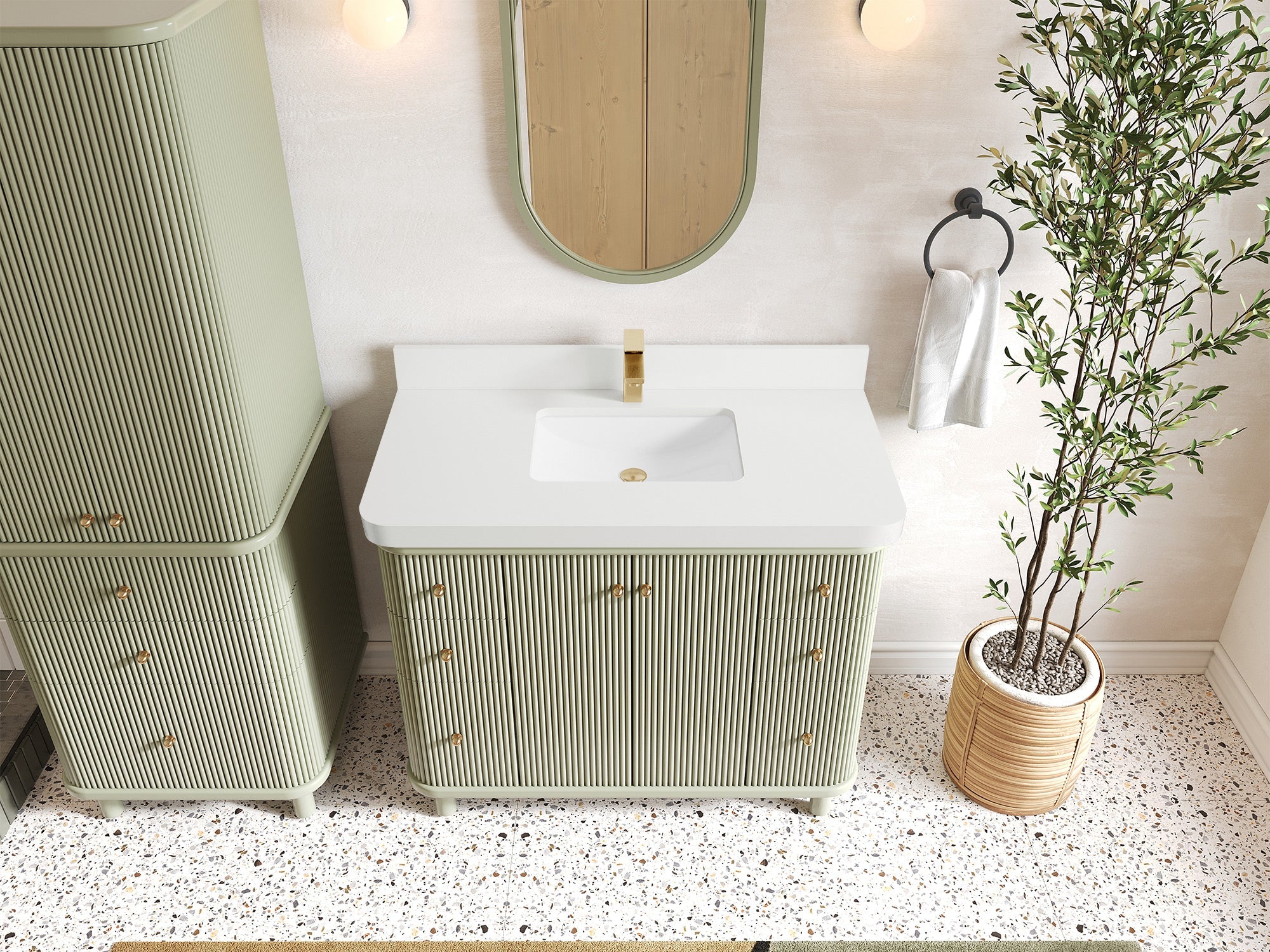 Miami 42 in. W x 22 in. D Single Sink Bathroom Vanity in Evergreen with 2 in White Quartz Countertop - Top View