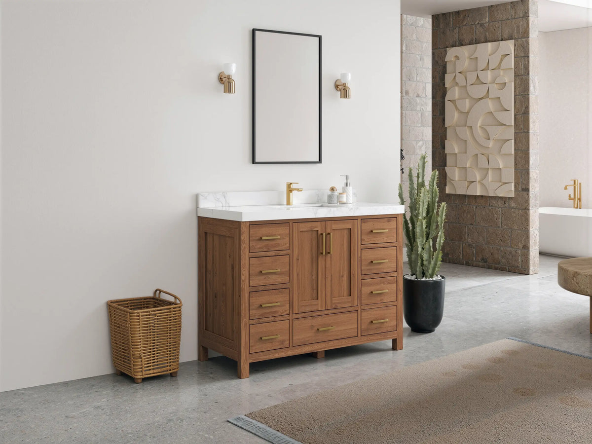 Malibu Teak Wood 48 in. W x 22 in. D Single Sink Bathroom Vanity