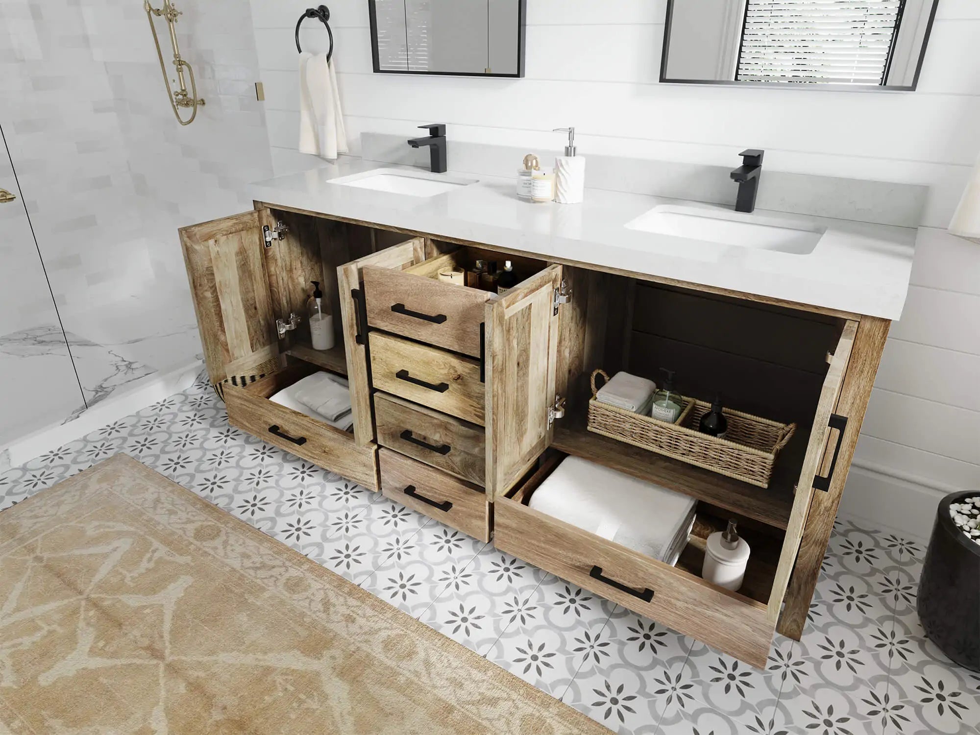 Malibu Mango Wood 72 in. W x 22 in. D Double Sink Bathroom Vanity