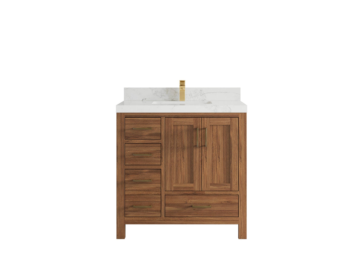 Malibu Teak Wood 36 in. W x 22 in. D Center Sink Bathroom Vanity