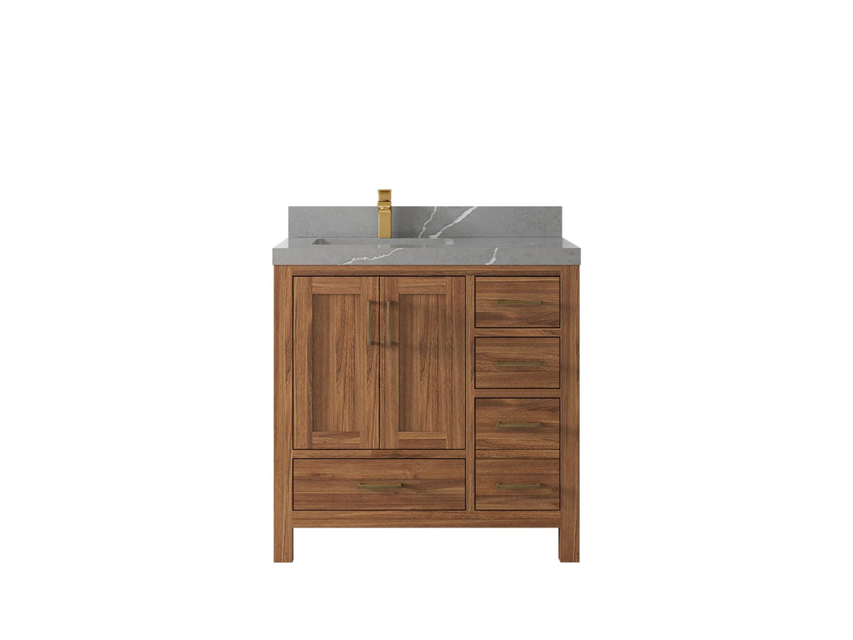 Malibu Teak Wood 36 in. W x 22 in. D Left Offset Sink Bathroom Vanity
