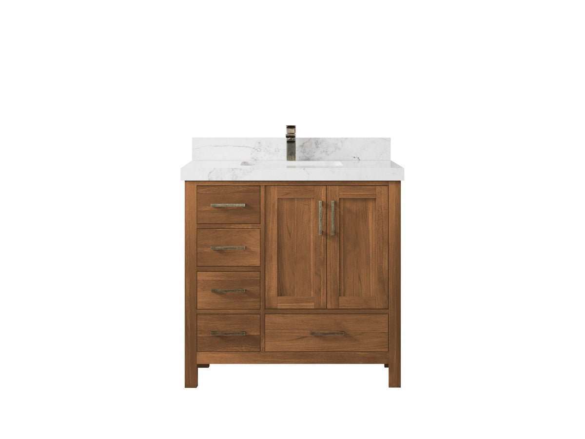 Malibu Teak Wood 36 in. W x 22 in. D Center Sink Bathroom Vanity