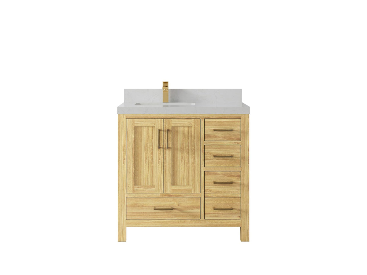Malibu Teak Wood 36 in. W x 22 in. D Left Offset Sink Bathroom Vanity