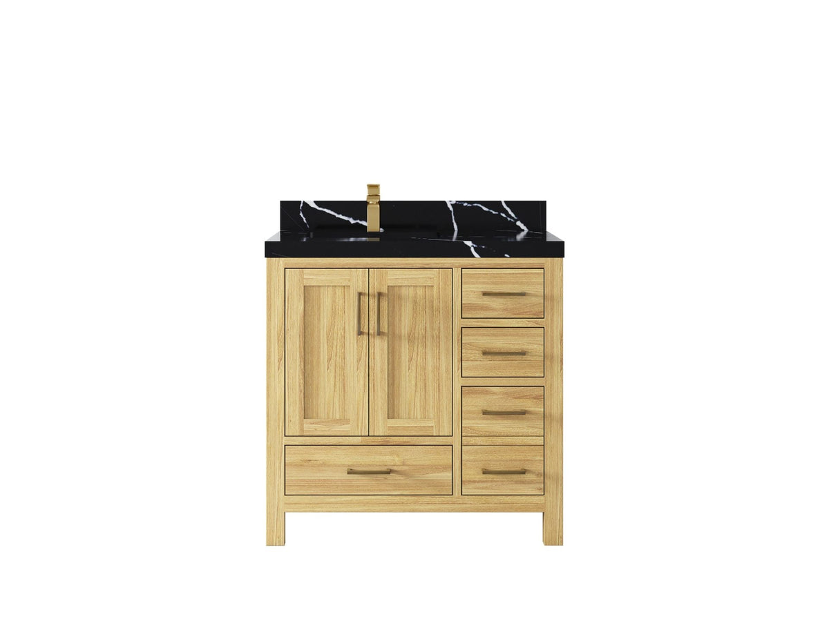 Malibu Teak Wood 36 in. W x 22 in. D Left Offset Sink Bathroom Vanity