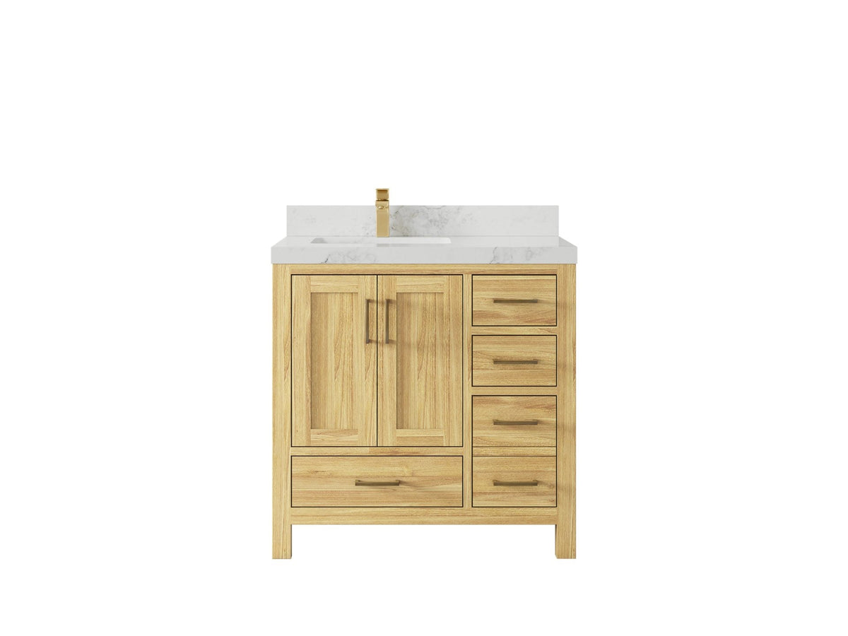 Malibu Teak Wood 36 in. W x 22 in. D Left Offset Sink Bathroom Vanity