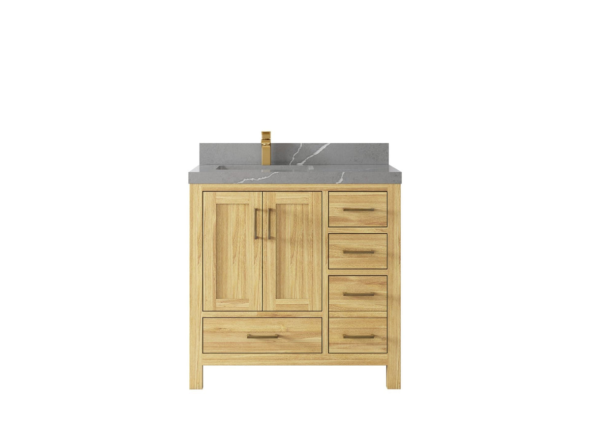 Malibu Teak Wood 36 in. W x 22 in. D Left Offset Sink Bathroom Vanity