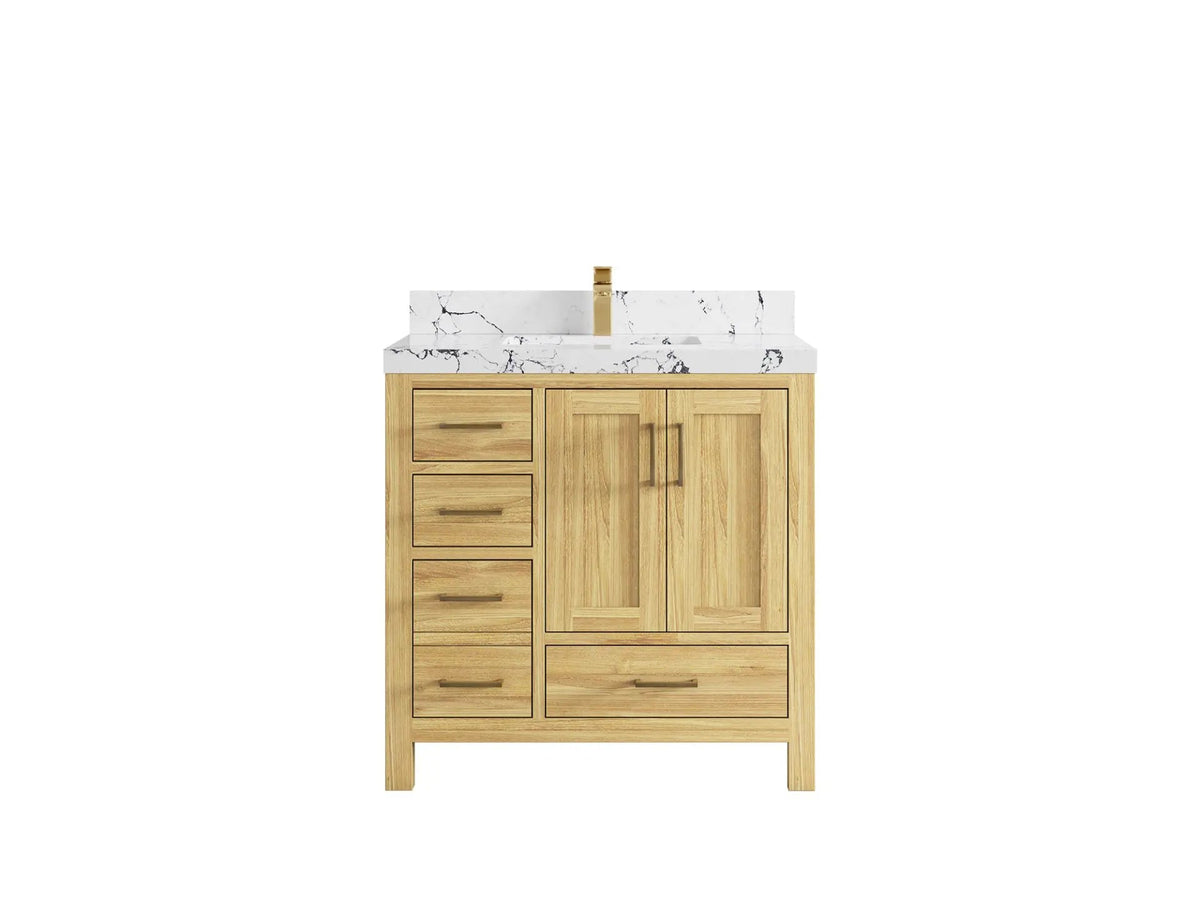 Malibu Teak Wood 36 in. W x 22 in. D Center Sink Bathroom Vanity