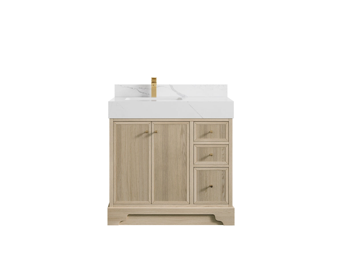 Manhattan White Oak 36 in. W x 22 in. D Left Offset Sink Bathroom Vanity