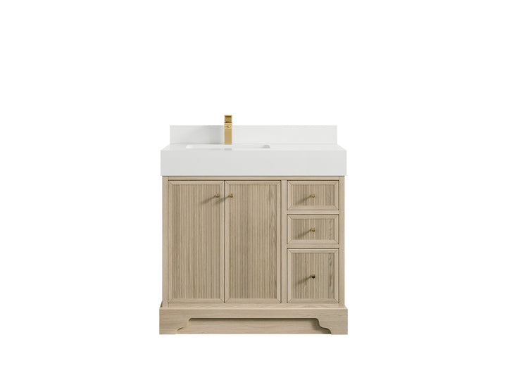 Manhattan White Oak 36 in. W x 22 in. D Left Offset Sink Bathroom Vanity - photo 8