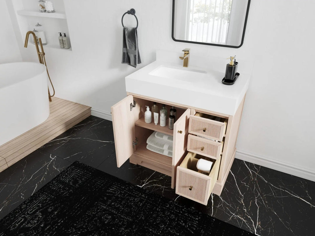 Manhattan White Oak 36 in. W x 22 in. D Left Offset Sink Bathroom Vanity