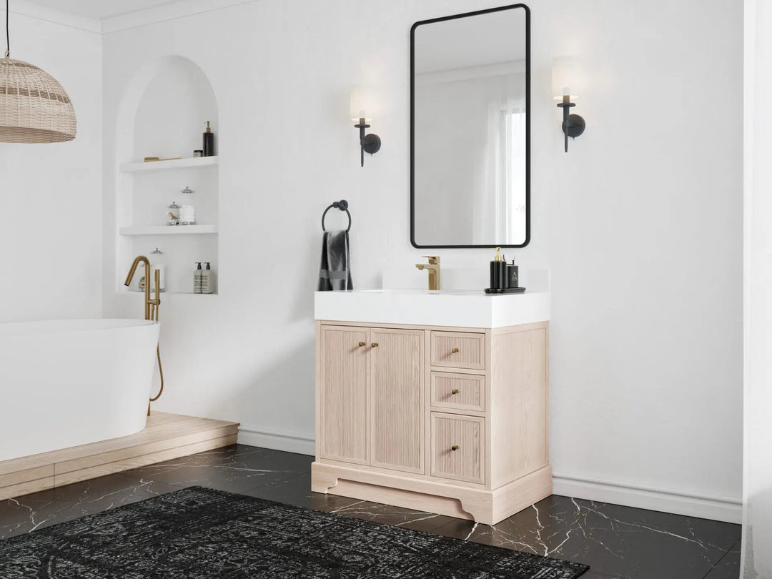 Manhattan White Oak 36 in. W x 22 in. D Left Offset Sink Bathroom Vanity