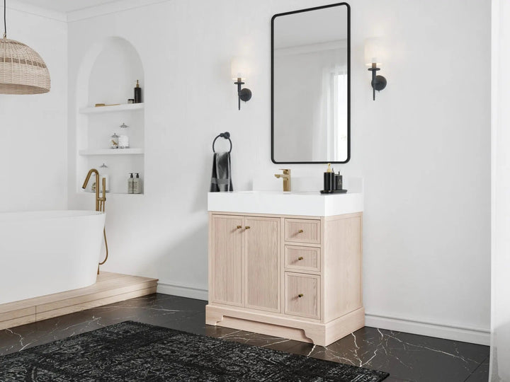 Manhattan White Oak 36 in. W x 22 in. D Left Offset Sink Bathroom Vanity - photo 2