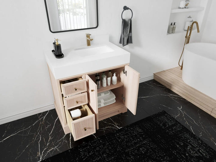 Manhattan White Oak 36 in. W x 22 in. D Right Offset Sink Bathroom Vanity - photo 3