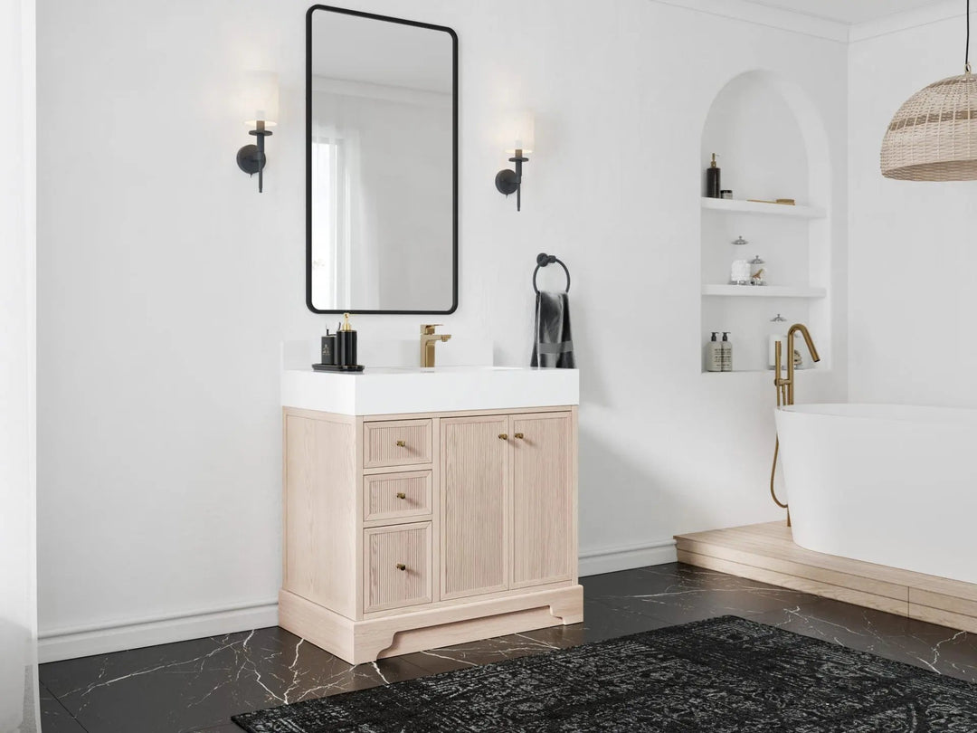 Manhattan White Oak 36 in. W x 22 in. D Right Offset Sink Bathroom Vanity