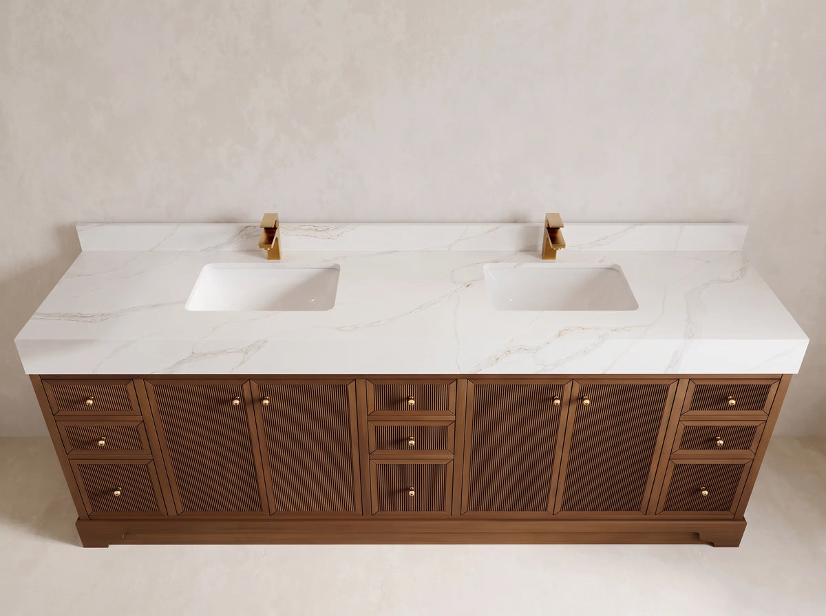 Manhattan Teak Wood 96 in W x 22 in D Free Standing Double Sink Bathroom Vanity