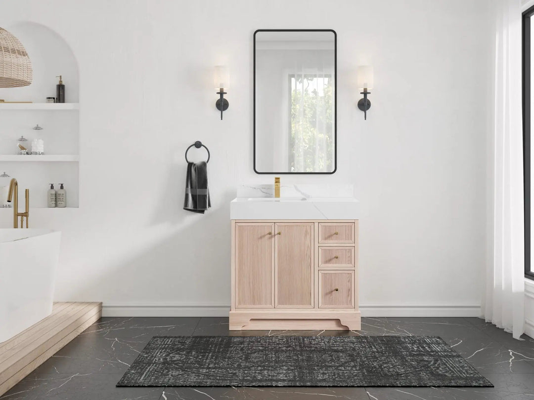 Manhattan White Oak 36 in. W x 22 in. D Left Offset Sink Bathroom Vanity