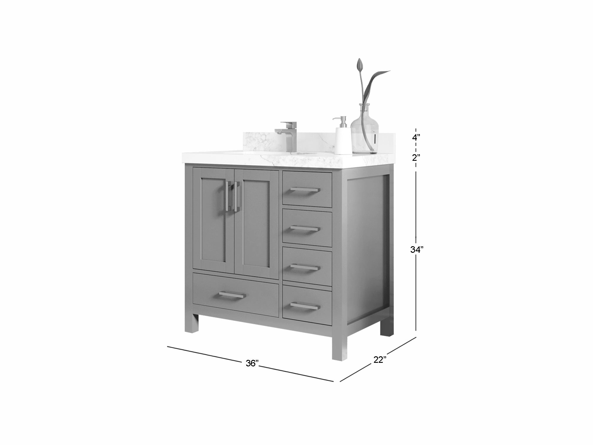 Malibu 36 in. W x 22 in. D Left Offset Sink Bathroom Vanity
