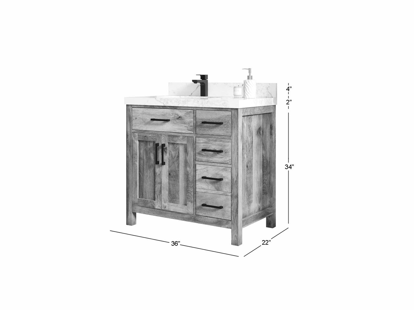 Malibu Mango Wood 36 in. W x 22 in. D Left Offset Sink Bathroom Vanity