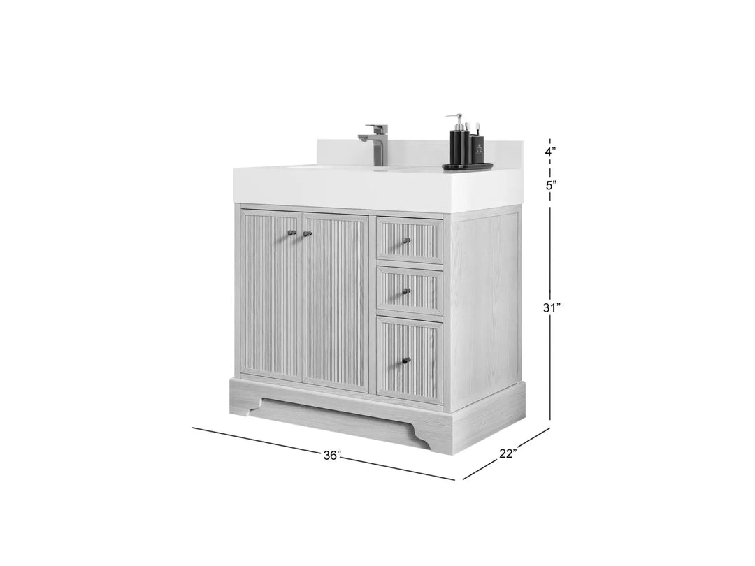 Manhattan White Oak 36 in. W x 22 in. D Left Offset Sink Bathroom Vanity