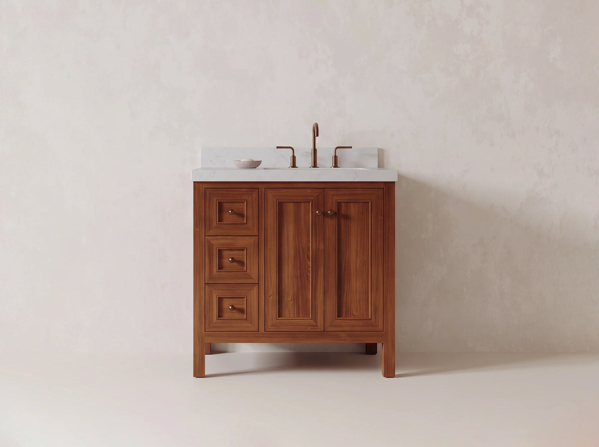 Nashville Teak Wood 36 in. W x 22 in. D Right Offset Sink Bathroom Vanity