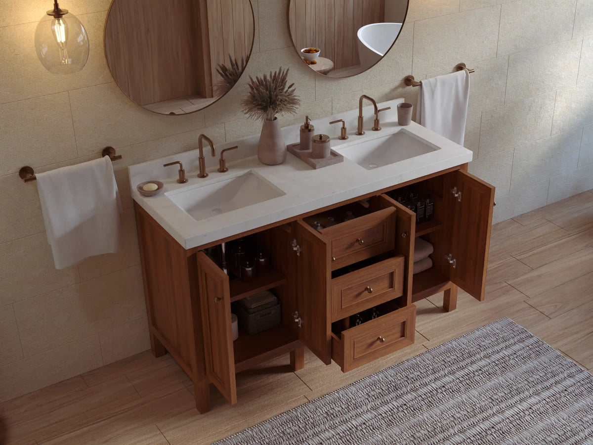 Nashville Teak Wood 60 in. W x 22 in. D Double Sink Bathroom Vanity