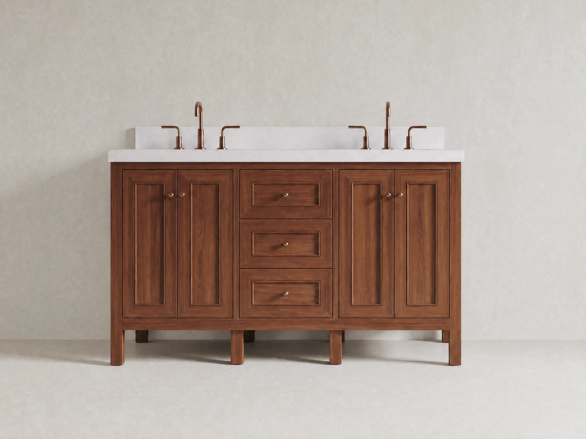 Nashville Teak Wood 60 in. W x 22 in. D Double Sink Bathroom Vanity