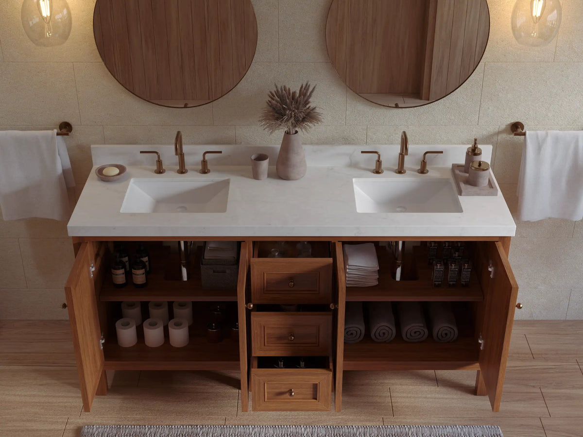 Nashville Teak Wood 72 in. W x 22 in. D Double Sink Bathroom Vanity