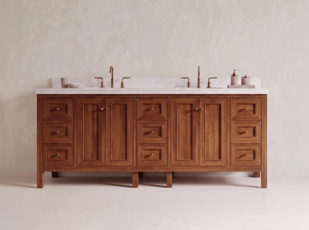 Nashville Teak Wood 84 in. W x 22 in. D Double Sink Bathroom Vanity