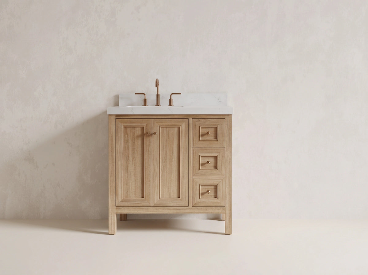 Nashville Teak Wood 36 in. W x 22 in. D Left Offset Sink Bathroom Vanity