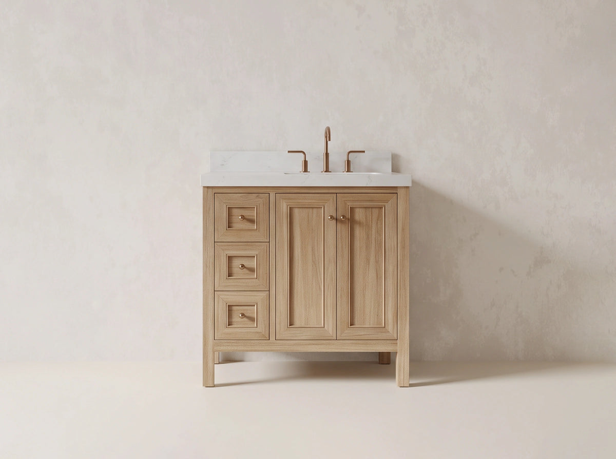 Nashville Teak Wood 36 in. W x 22 in. D Right Offset Sink Bathroom Vanity