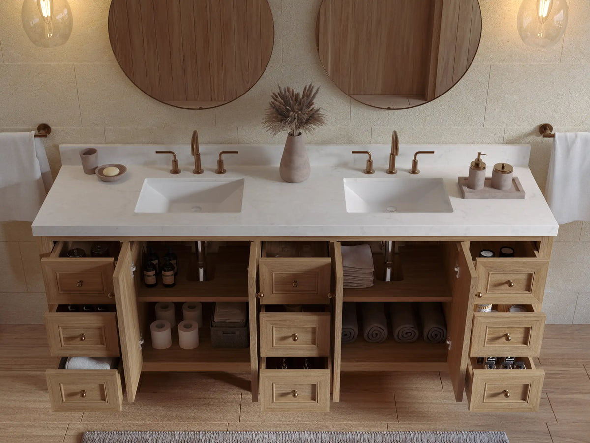 Nashville Teak Wood 84 in. W x 22 in. D Double Sink Bathroom Vanity