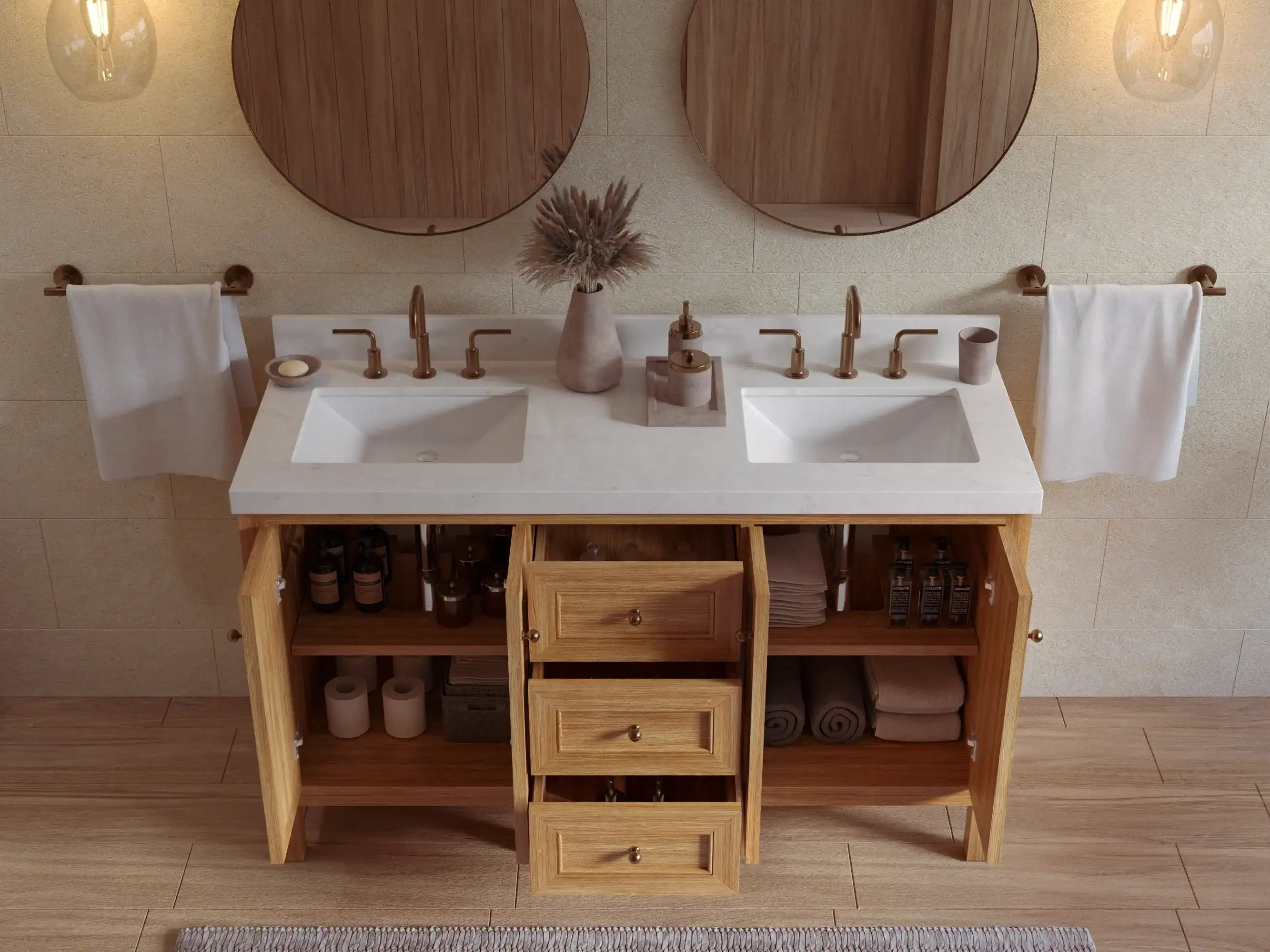 Nashville Teak Wood 60 in. W x 22 in. D Double Sink Bathroom Vanity