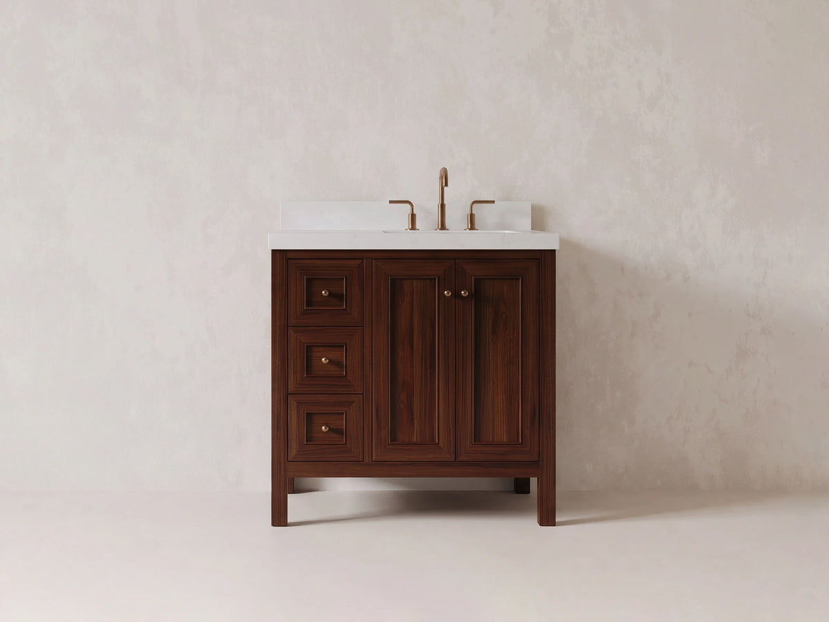 Nashville Teak Wood 36 in. W x 22 in. D Right Offset Sink Bathroom Vanity