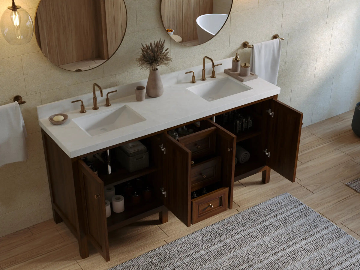 Nashville Teak Wood 72 in. W x 22 in. D Double Sink Bathroom Vanity